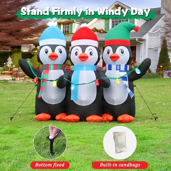 ⚡6FT Christmas Inflatables Blow up 3 Cute Penguins LED Light Outdoor Decoration - Picture 5 of 6